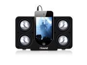 ISOUND Quad X Portable Speaker System for iPod iPhone iPad Smartphone or Audio Device with a 3.5mm Audio Jack Black. Model ISOUND 5218