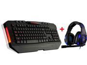 LED Illuminated Ergonomic USB Wired Multimedia 3 Colors Blue Red Purple Backlight Backlit Gaming Keyboard w Over ear Professional Stereo Headset Headband P