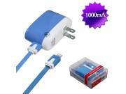 Blue 8 Pin USB Travel Wall Charger Retail Packaged w USB Noodle Cable for Phone
