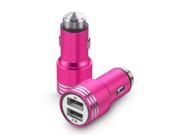 Pink Dual USB Metal Alloy Car Charger Adapter USB Port Smart IC Chip Cell Phone