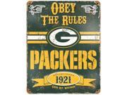 Party Animal Packers Vintage Metal Sign 1 Each Obey The Rules Print Message 11.5 Width x 14.5 Height Rectangular Shape Heavy Duty Embossed Letterin