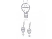 Bling Jewelry Set of Sterling Silver Diamond CZ Pave Hot Air Balloon Pendant & Earrings