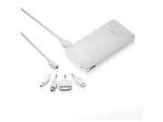Silver Portable 10000mAh Aluminum Dual USB Power Bank Battery Charger with 4 Connectors For Apple iPhone 5S 5C 5 4S iPad Mini Air Samsung Galaxy S5 S4 S3 Note 2