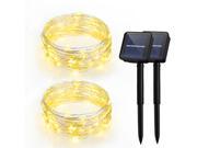 2Packs LED Solar Powered String Lights 100LEDs 8 Modes 33ft Warm White