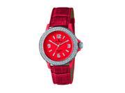 Laurens Women's GW70J902Y Swarovski Crystal Bezel Red Dial Leather Watch