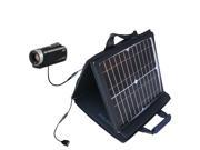 SunVolt MAX Solar Charger compatible with the JVC Everio AC-V11u Camcorder and one other device; charge from sun at wall outlet-