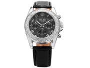 MILER Fashion Crystal Lady Women Black Dial Bracelet Leather Quartz Watch