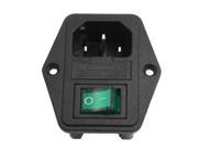 Black Green Plastic Housing IEC320 C14 Power Socket 3 P w Fuse Holder