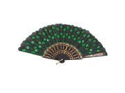 Unique Bargains Embroidered Green Floral Cloth Asia Chinese Folding Fan