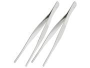 Unique Bargains Hospital Stainless Steel 5.5 Long Straight Tweezers Forceps Handy Tool 2pcs