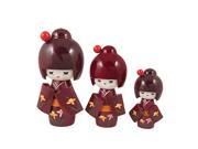 Unique Bargains 3 Pcs Shyly Smiling Girl Wooden Japanese Kokeshi Doll
