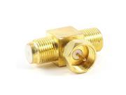 Unique Bargains Gold Tone T Male 1 to 2 Female T Triple RF Coaxial Adapter Connector