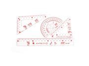 4 in 1 Plastic Cartoon Words Pattern Protractor Combination Ruler Set Clear Red