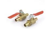 Unique Bargains 8mm Inner Dia Dual Hose Tail Red Lever Handle Brass Gas Ball Valve 2pcs