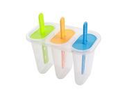 Clear 3 Slots Frozen Juice Sherbet Ice Candy Bar Mold w Cover
