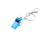 Unique Bargains Silver Tone Pale Blue Metal Whistle Pendant Keychain Key Ring Holder