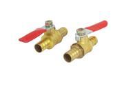 10mm Inner Dia Dual Hose Tail Red Lever Handle Brass Gas Ball Valve 2pcs