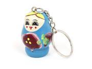 Russian Nesting Doll Wooden Hanging Pendant Keychain Keyring Blue