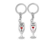 Unique Bargains Pair Alloy Wine Glasses Key Chain Key Ring Silver Tone