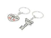 Unique Bargains Pair Round Ring Silver Tone Key Heart Design Letter Print Key Ring Keychain