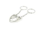 Unique Bargains Magnet Inlay Semiheart Mouse Pendant Silver Tone Lover Keyring Keychain Pair