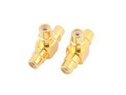 Unique Bargains 2 x Gold Tone RCA 3 Way Female to Female T Shape Adapter RF Coaxial Connector