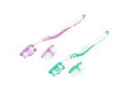 Unique Bargains Replaceable Brush Head Purple Green Teeth Mouth Cleansing Toothbrushes 2 Pieces