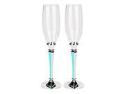 Silver Plated Blue Stem Wedding Birthday Champagne Glasses Flutes Set 2 in 1