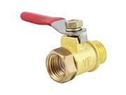 Unique Bargains Red Metal Lever Handle F to M Thread Brass Gas Ball Valve Gold Tone