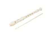 Student Portable Plastic 8 Holes Flute Soprano Recorder w Cleaning Rod Off White