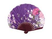 Unique Bargains Party Decor Bamboo Frame Fabric Blooming Flower Pattern Foldable Hand Fan Purple