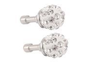 2Pcs Silver Tone Faux Crystal Ball 3.5mm Ear Cap Anti Dust Cover for Smartphone