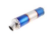 Blue Sliver Tone Stainless Steel Round Tip Motorcycle Exhaust Muffler 490mm Long
