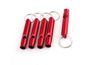 Unique Bargains Sports Referee Aluminum Alloy Alarm Tubular Whistle Keyring Red 5 Pcs