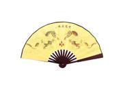 Man Dragon Pattern Wood Frame Summer Folding Hand Fan 28 Width