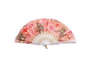 Lady Glittery Powder Accent Flower Print Decorative Folding Hand Fan Pink