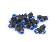 Pneumatic T Connector Air Tube Quick Release Fittings Black Blue 10mm Dia 10pcs