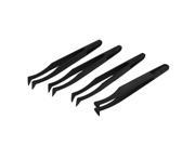 4 Pcs Plastic Curved Tip Anti Static Tweezers Nipper Black 12cm Length