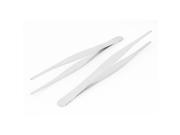 Silver Tone Stainless Steel Round Tip Tweezers Hand Tool 18cm 7 Length 2pcs