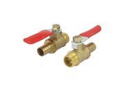 1 4BSP Male Thread 10mm Inner Dia Red Lever Handle Gas Ball Valve Connector 2pcs
