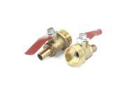 1 2BSP Male Thread 8mm Inner Dia Red Lever Handle Gas Ball Valve Connector 2pcs