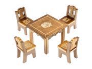 Miniature Wooden Desktop Decoration Flower Printed Craft Table Chair Set for Doll House