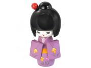Unique Bargains 13cm Length Craft Flower Pattern Kimono Japanese Wooden Kokeshi Girl Doll Purple