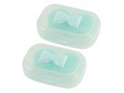 Unique Bargains Plastic Bowknot Decor Contact Lens Soak Box Holder Storage Green 2pcs