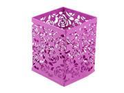 Fuchsia Rectangle Hollow Flower Pattern Pen Pencil Stationery Holder Stand