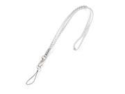 Unique Bargains MP3 Player Phone Silver Tone Faux Leather Woven Braided Neck Strap Key Holder
