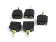 Unique Bargains 3.5mm Male to 2 Female Splitter Adapter Connector Black Gold Tone 5 Pcs