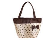 Beige Brown Portable Bag Bowknot Decor Zip up Polyester Shopping Handbag
