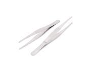 Silver Tone Stainless Steel Round Tip Tweezers Hand Tool 14cm Long 2pcs
