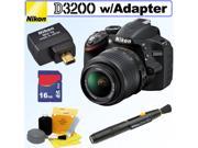 NIKON D3200 24.2 MP CMOS Digital SLR Camera (Black) with 18-55mm f/3.5-5.6 AF-S DX VR NIKKOR Zoom Lens + Nikon WU-1a Wireless Mobile Adapter + 16GB Accessory Ki